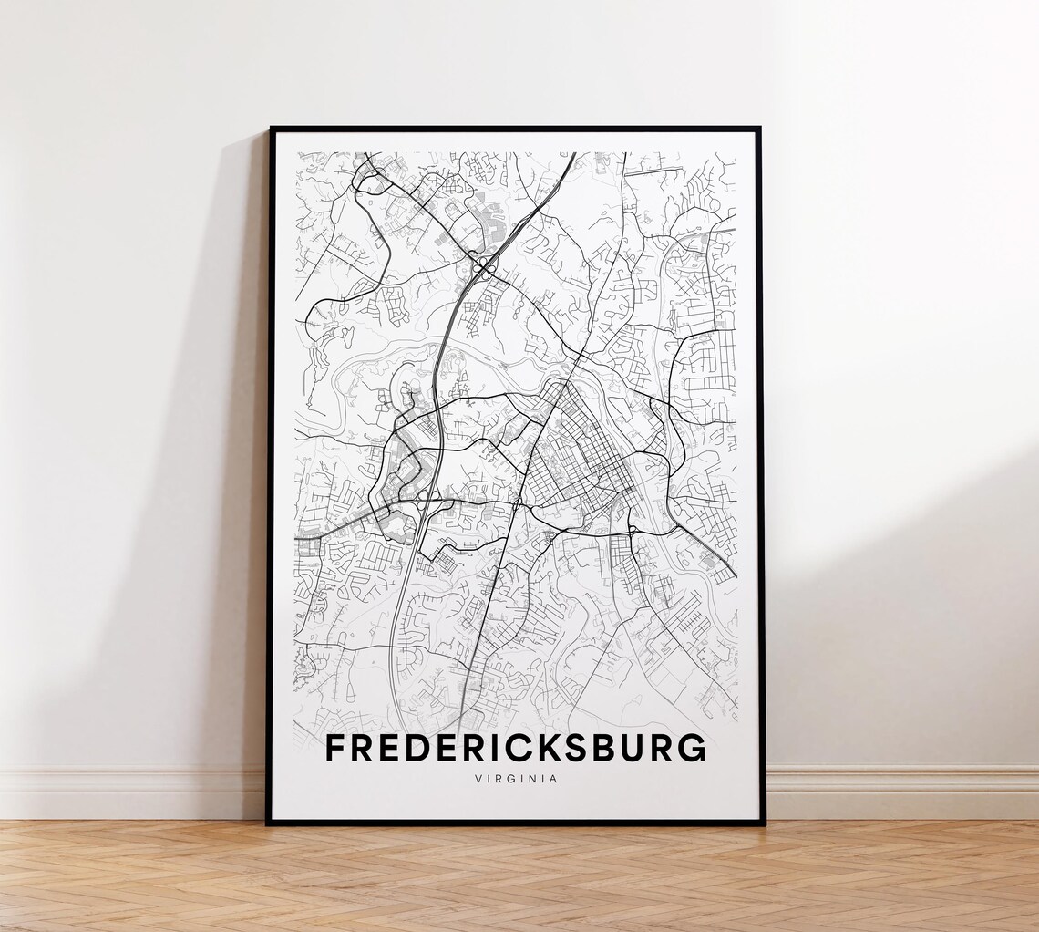 Fredericksburg Virginia City Map Minimalist Line Art Street Poster
