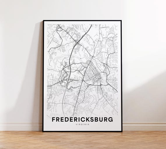 Fredericksburg City Map Print Street Poster Virginia Art Road Wall Bedroom Decor