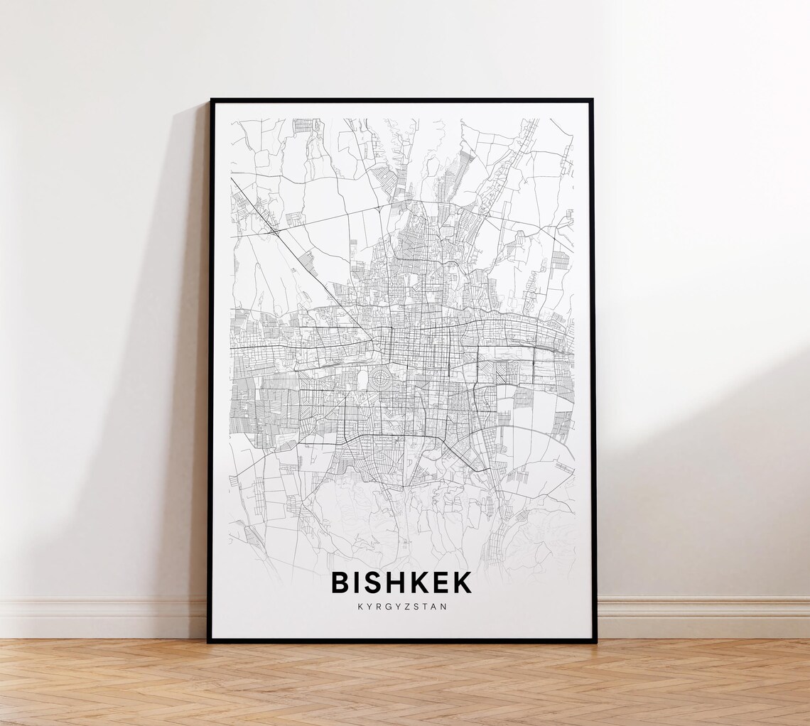Bishkek City Map, Kyrgyzstan Street Road Art