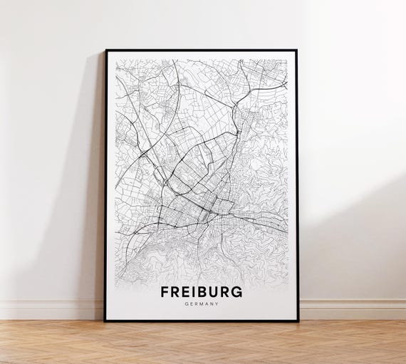 Freiburg City Map Street Germany Print Decor Wall Art Instant