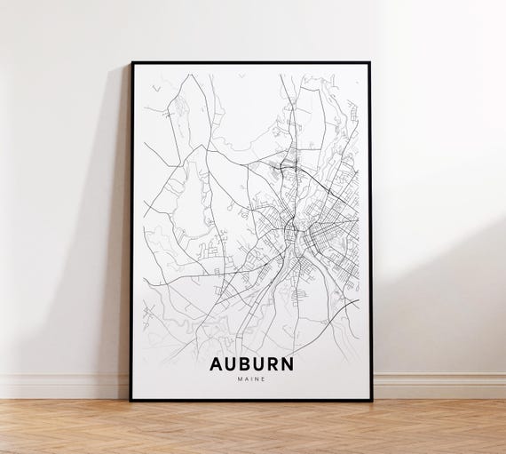 Auburn City Map Print Street Poster Maine Art Road Wall Office Decor