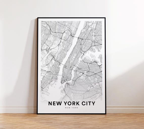 New York City Map Print Nyc Poster Street Art Modern Wall Decor Gift For Her Office