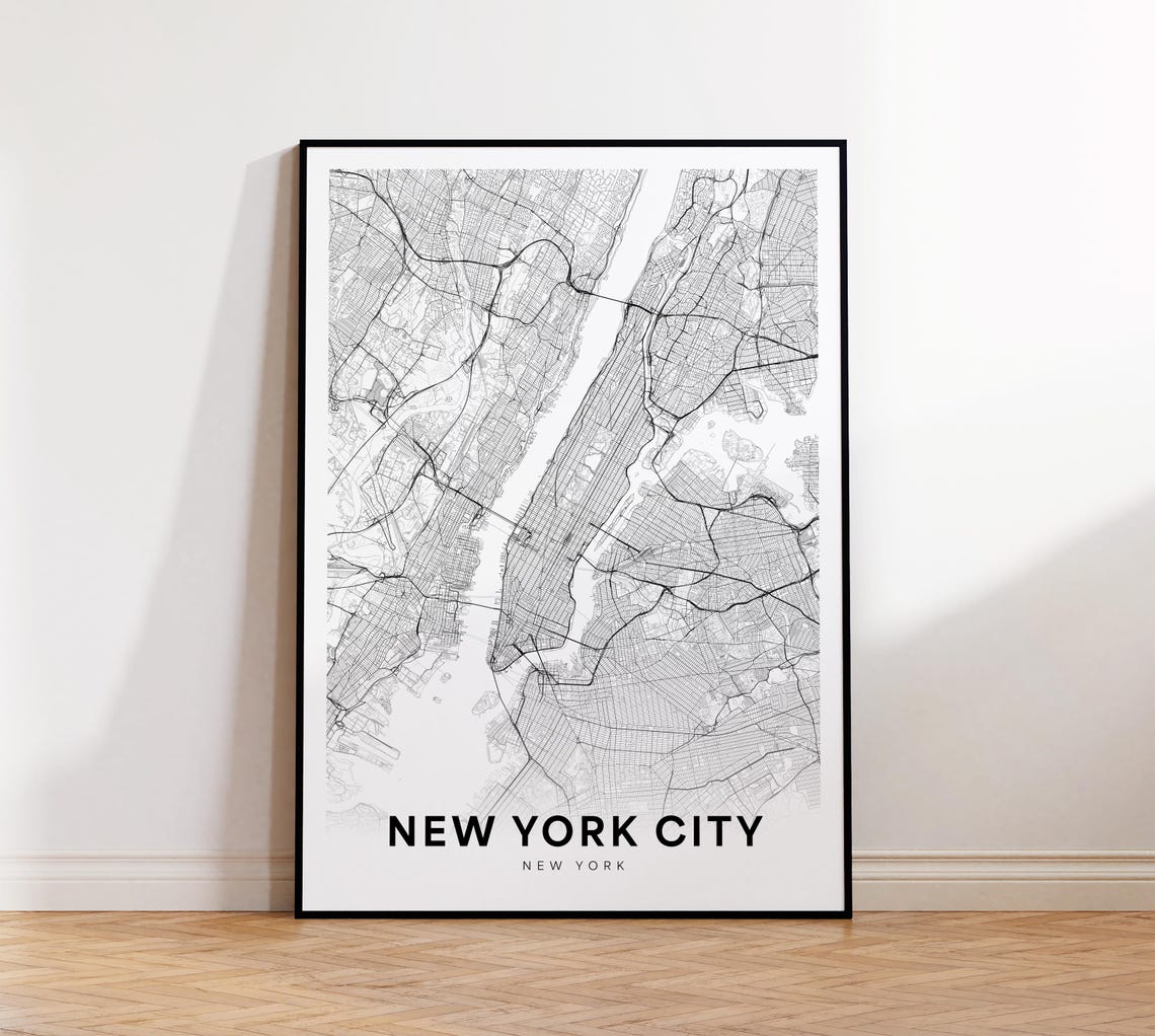 New York City Manhattan Street Map Minimalist Black White Poster