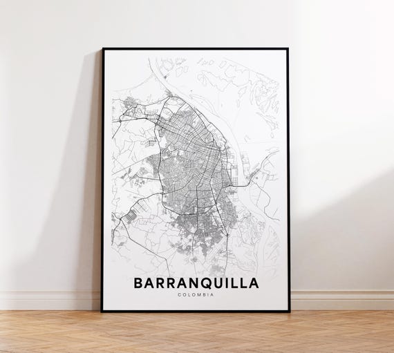 Barranquilla City Map Print Poster Colombia Art Black And White Minimalist