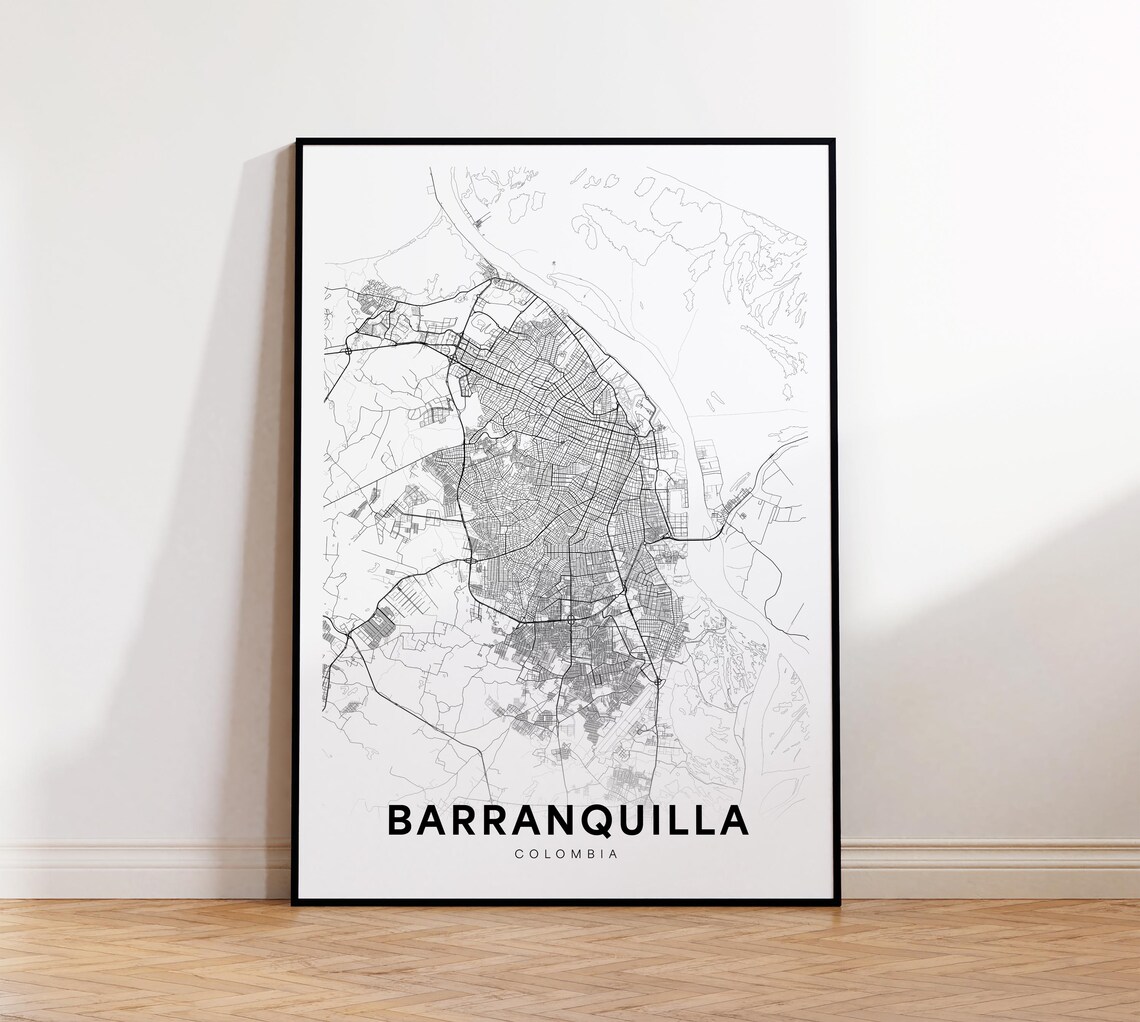 Barranquilla Colombia Minimalist City Street Map Black White Poster