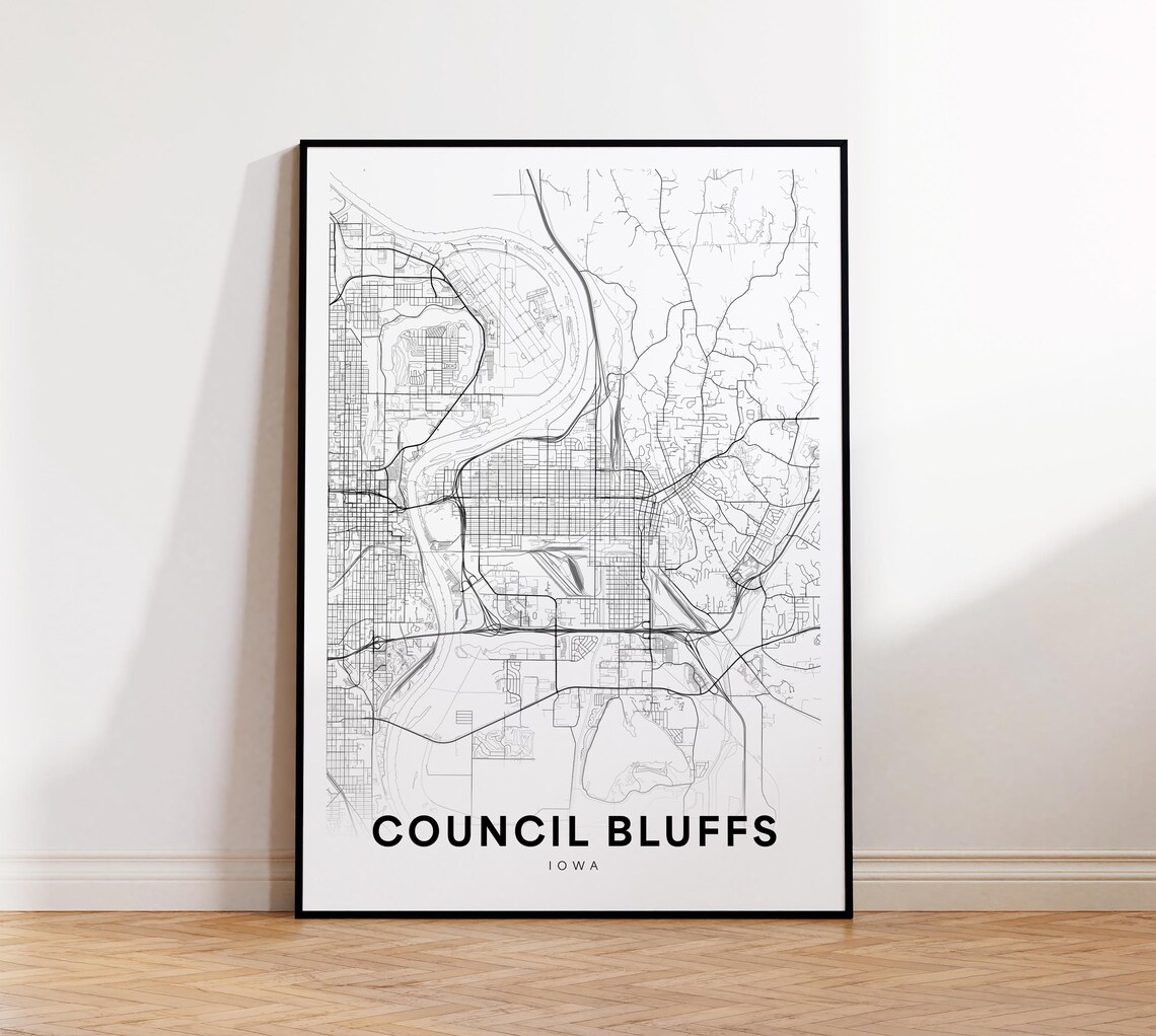 Council Bluffs Iowa Minimalist City Street Map Travel Poster