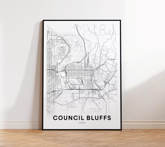 Council Bluffs City Map Print Poster Iowa Art Street Road Wall Office Decor