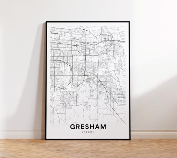 Gresham City Map Print Street Poster Oregon Art Road Minimalist Living Room Decor