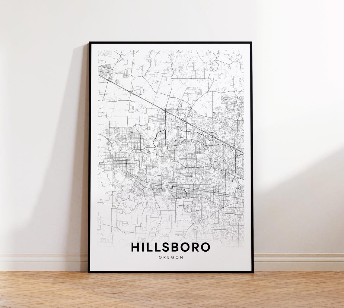 Hillsboro Or City Map Street Oregon Usa Poster Modern Road Minimalist Office Wall Decor