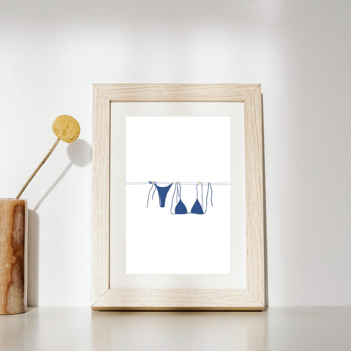 Navy Bikini Clothesline Beach Illustration Minimal Summer Poster - Image 2