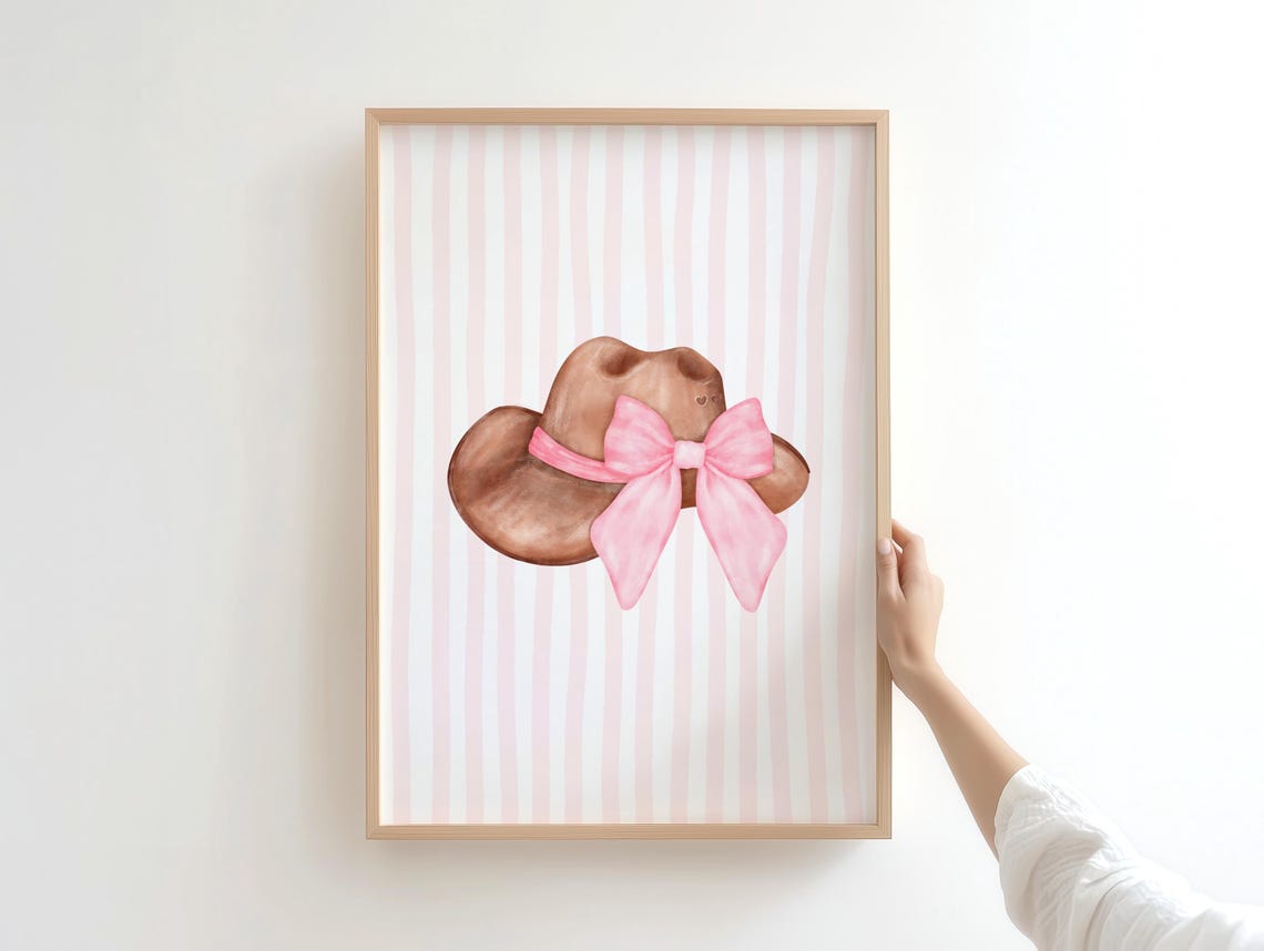 Brown Cowboy Hat With Big Pink Bow Preppy Western Style Poster