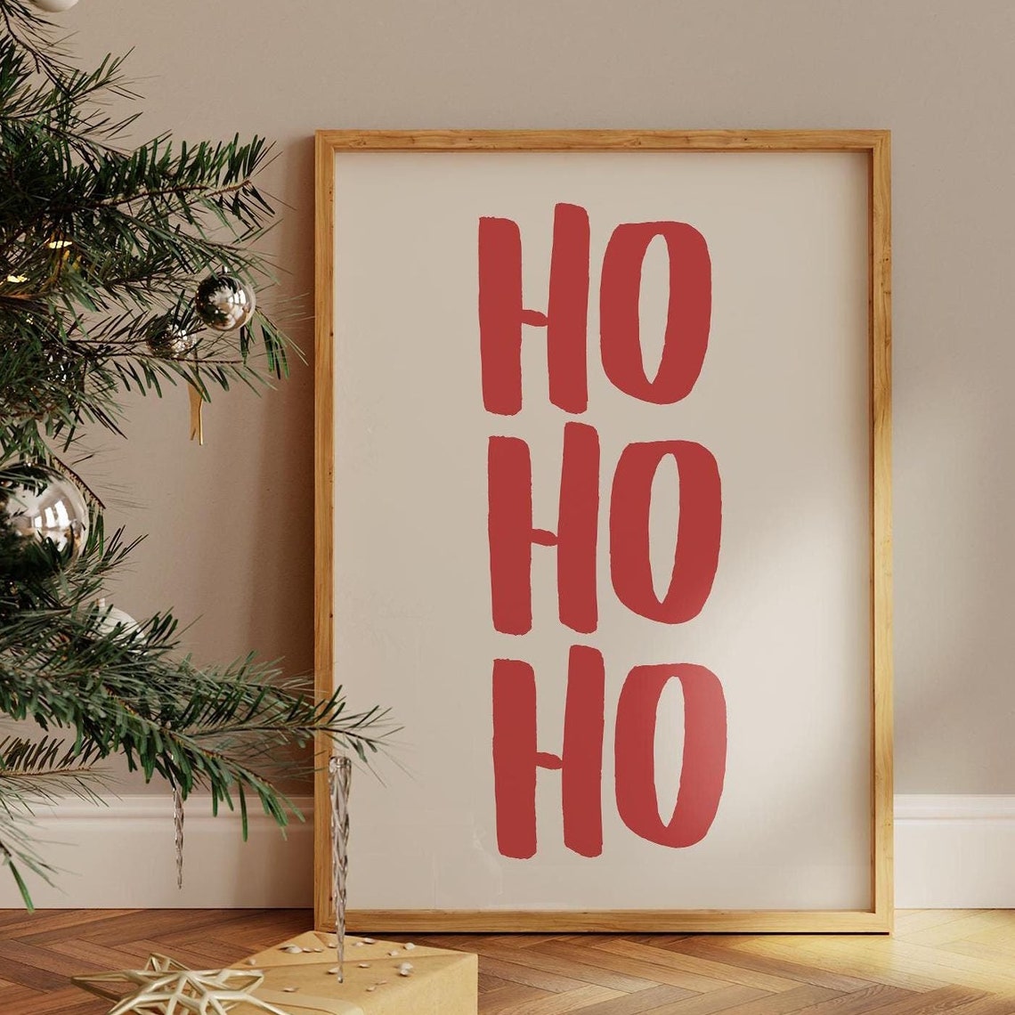Ho Ho Ho Red Hand Lettered Holiday Words Christmas Typography Poster