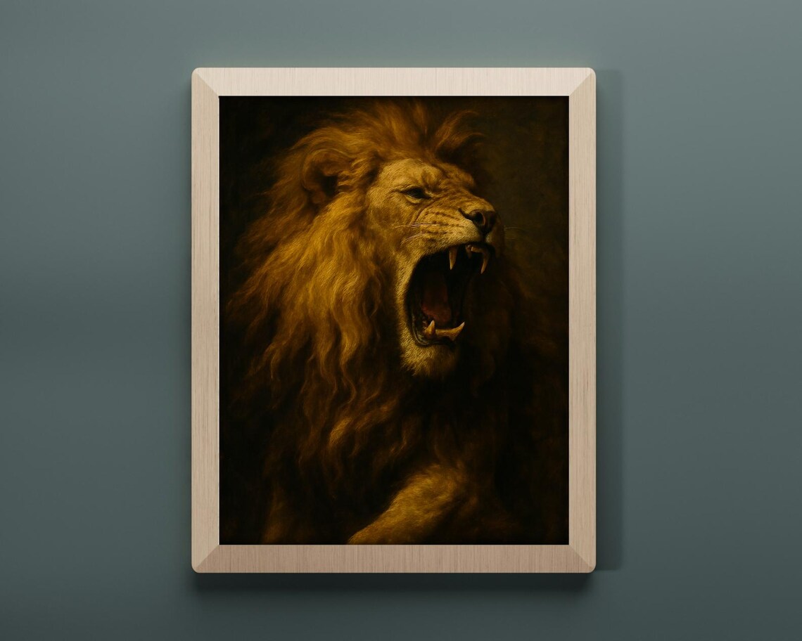 Majestic Roaring Lion Portrait, Vintage Animal Art Print - Image 2