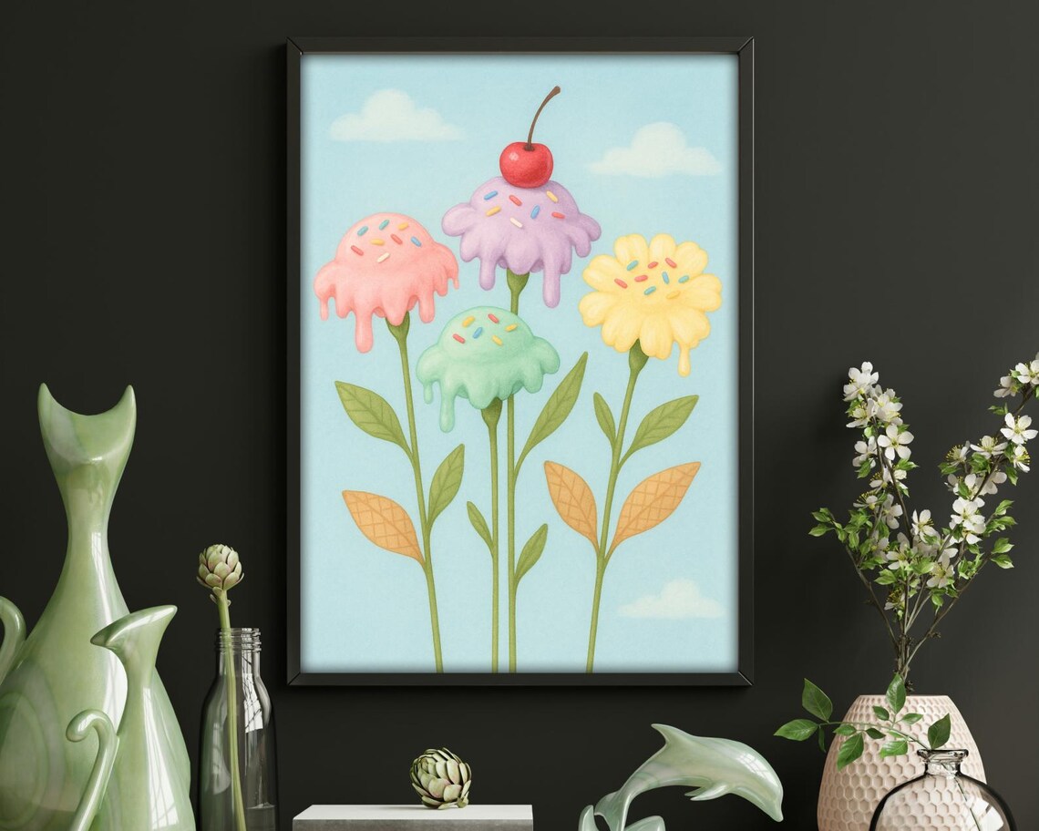Ice Cream Flower Garden - Whimsical Dessert Art