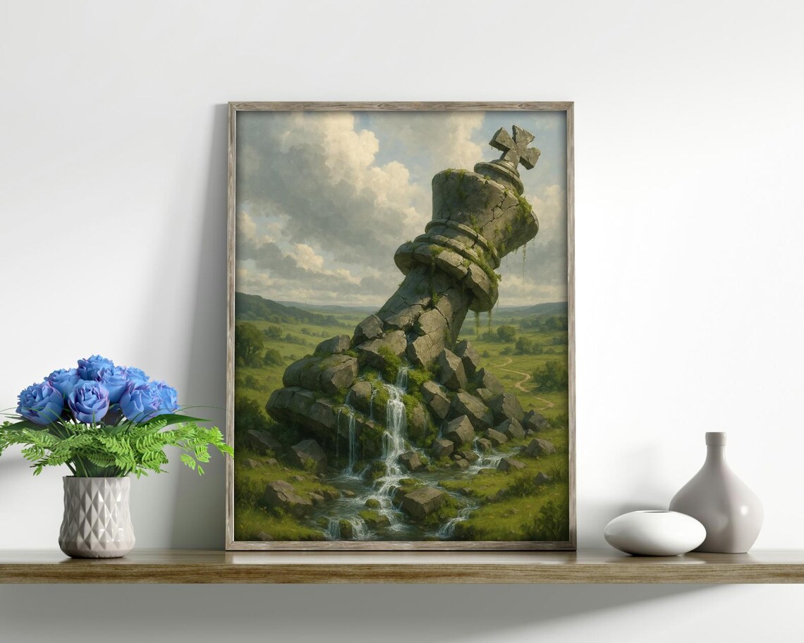 Fallen Stone King Waterfall Fantasy Landscape Art Print - Image 4