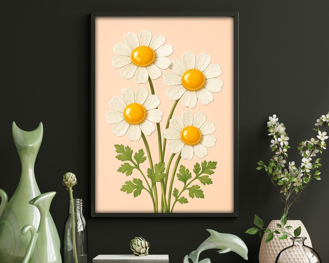 Whimsical Ceramic Daisy Egg Flowers, Kitchen Decor
