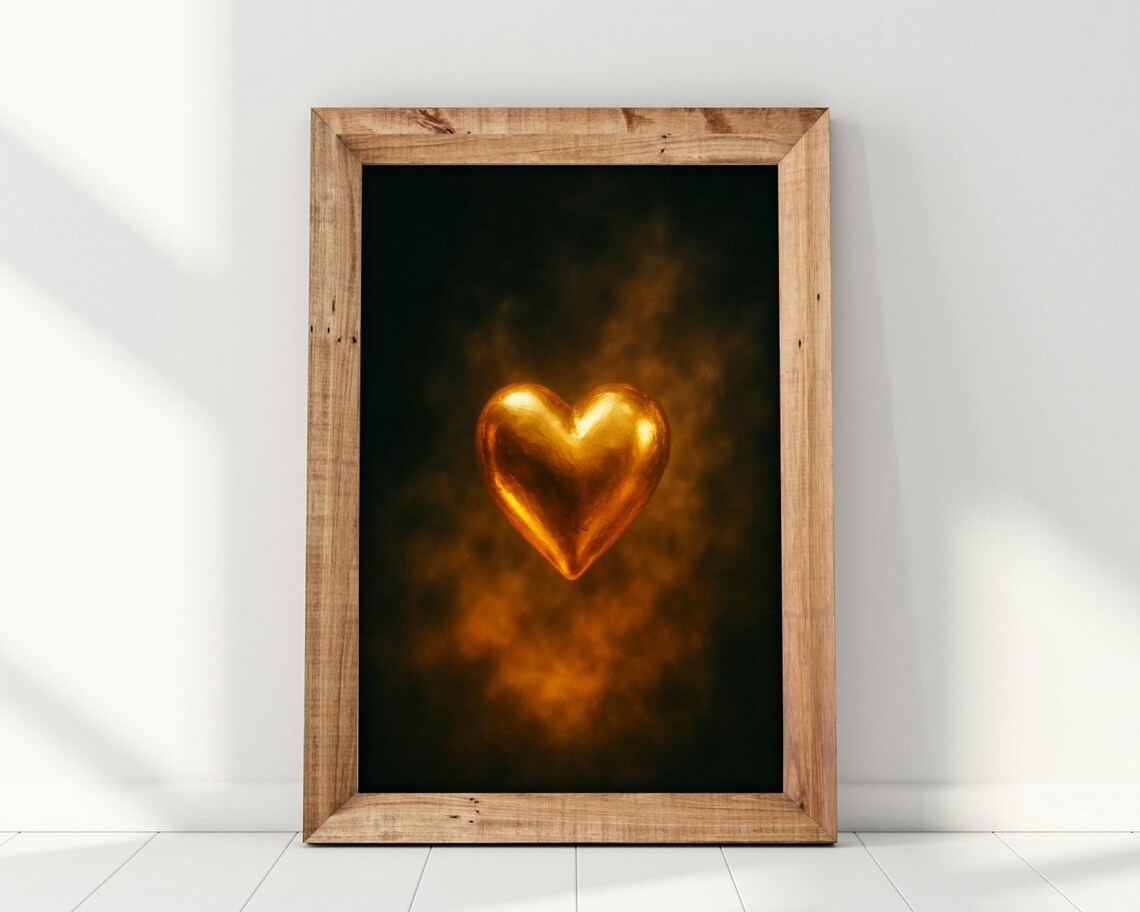 Glowing Gold Heart, Minimalist Love Art Print - Image 3