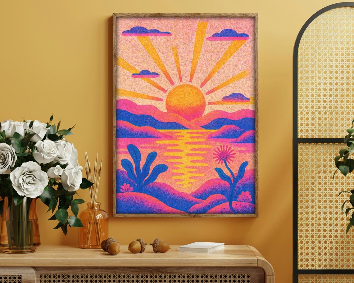 Retro Pop Sunset Abstract Landscape Art Print - Image 3