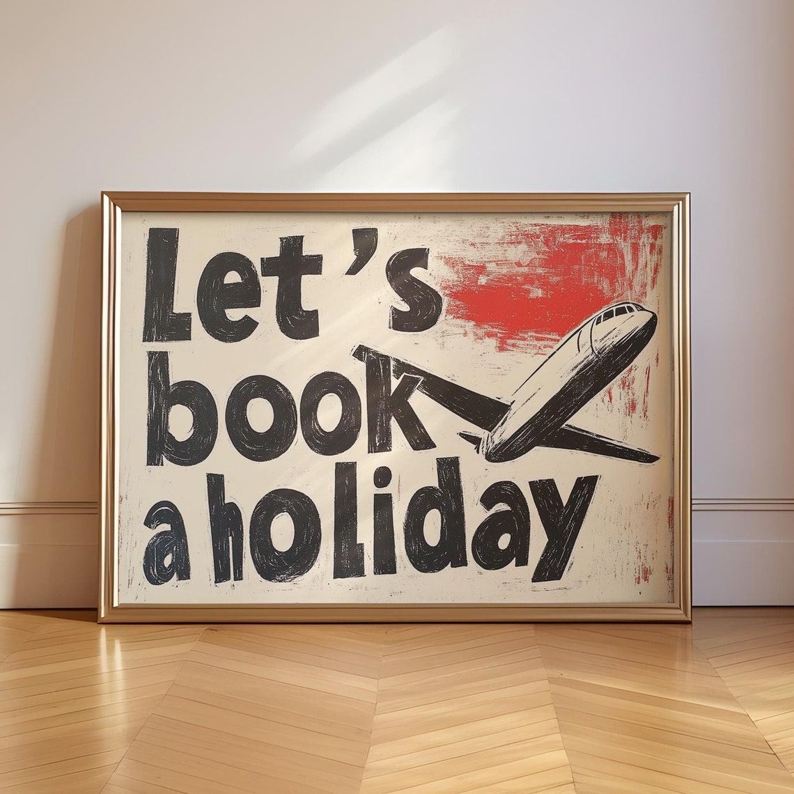 Lets Book A Holiday Vintage Airplane Distressed Retro Travel Poster