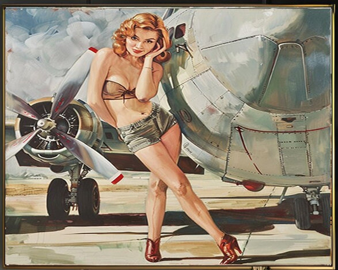 1950s Pinup Girl Vintage Painting Pin Up Girl Art Print Military Pinup Poster Art L Oil Panting L 5 Sizes Available L 002