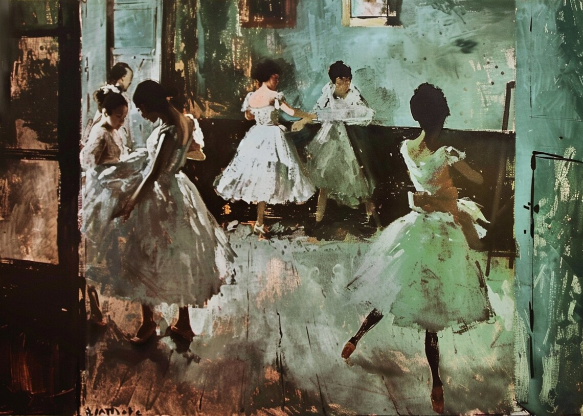 Ballet Dancers in a Dim Rehearsal Studio Vintage Oil Painting Poster - Image 3