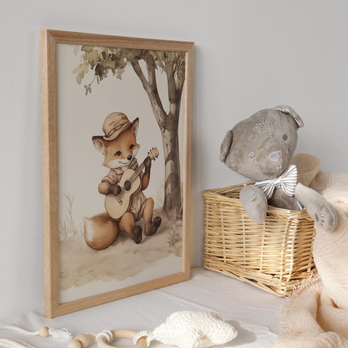 Fox Playing Acoustic Guitar Under a Tree Wearing a Cap Poster - Image 3