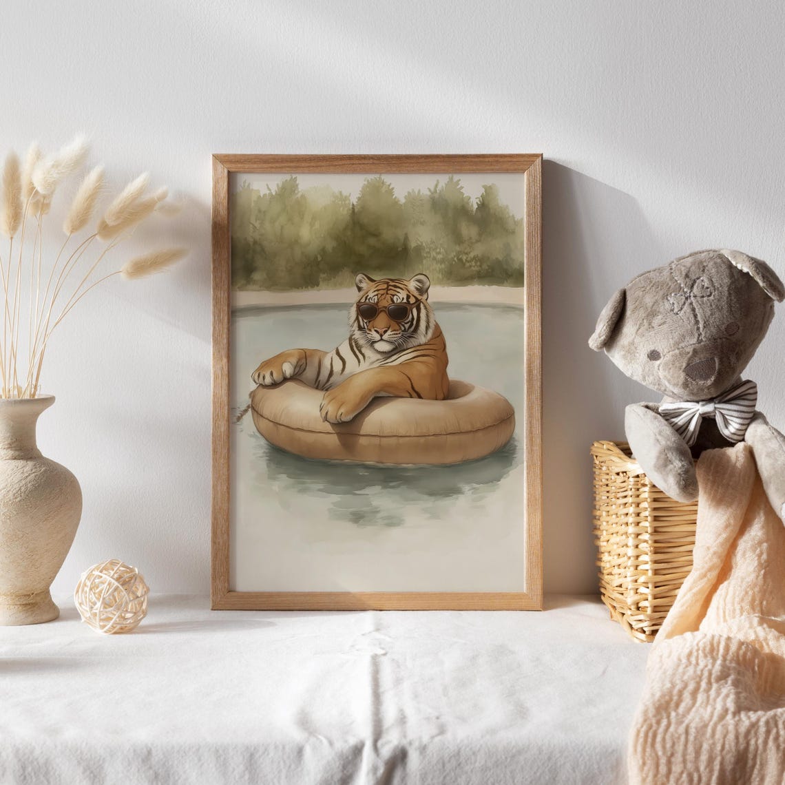 Tiger Wearing Sunglasses Floating on Pool Ring Summer Relax Poster - Image 2