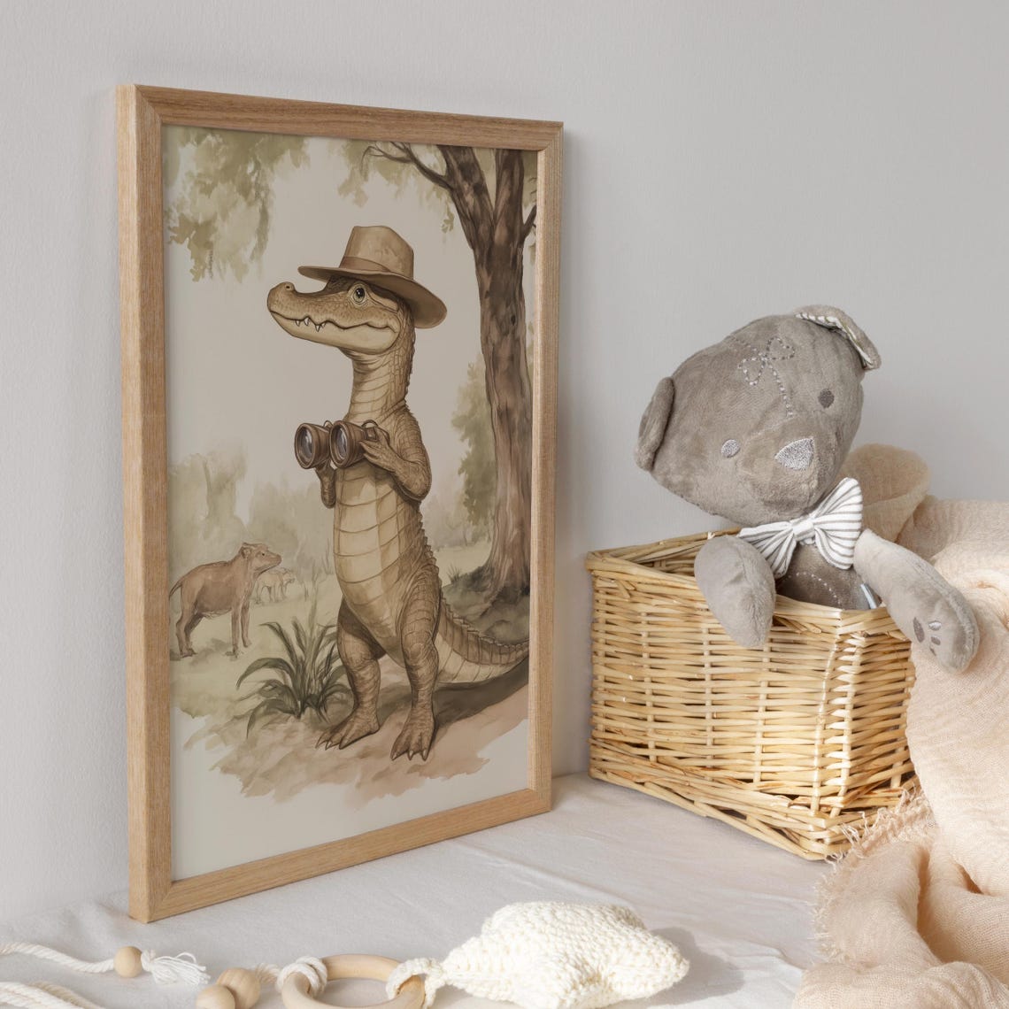 Crocodile Explorer in a Safari Hat with Binoculars Funny Poster - Image 3