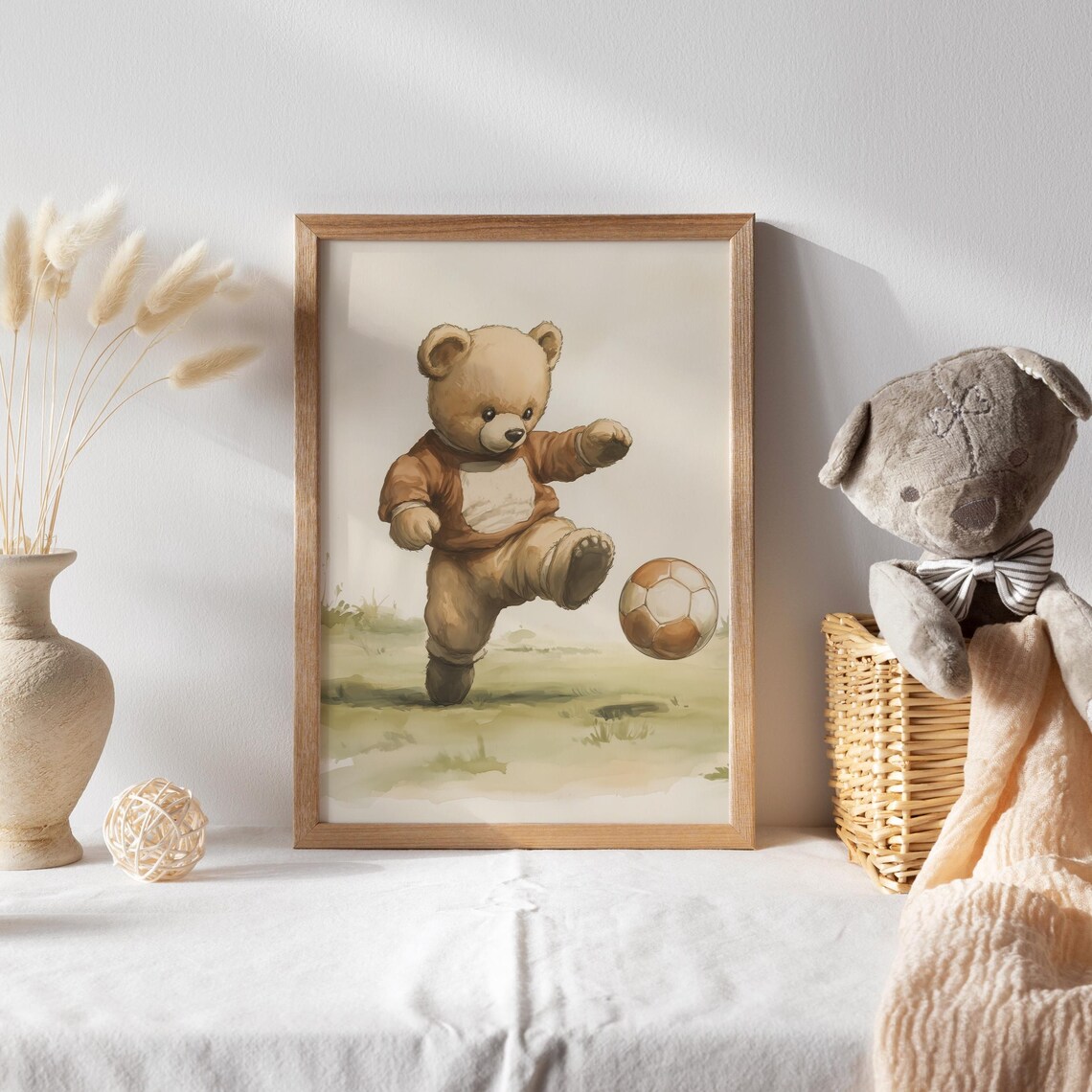 Teddy Bear Playing Soccer, Nursery Wall Art Print - Image 2