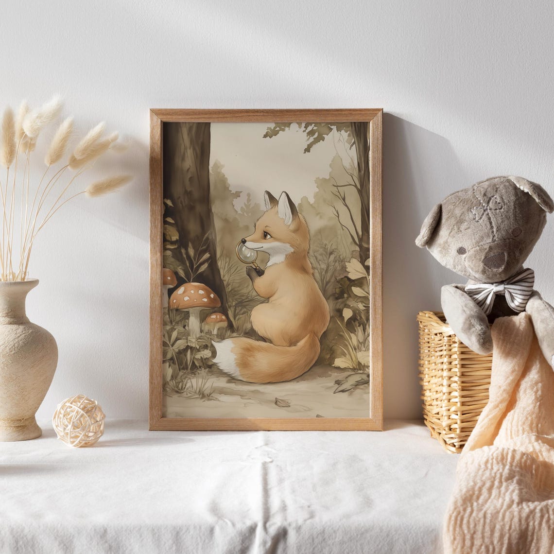 Fox Detective with a Magnifying Glass in a Mushroom Forest Poster - Image 2