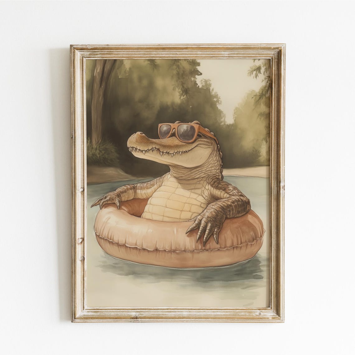 Cool Crocodile in Sunglasses Floating on an Inflatable Ring Poster