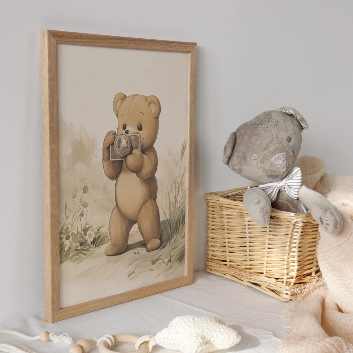 Teddy Bear Photographer Holding Vintage Camera in Meadow Poster - Image 3