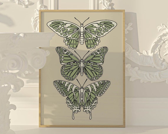 Sage Green Wall Art Butterfly Poster Y2k Room Decor Aesthetic Trendy Wall Art Green Bedroom Decor Y2k Aesthetic Poster Butterfly Print
