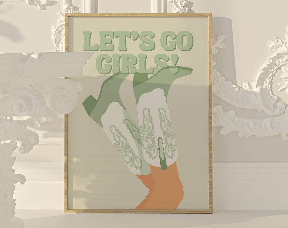 Lets Go Girls Preppy Print Sage Green Wall Art Western Decor Western Bedroom Cowgirl Art Sassy Poster Western Art Green Bedroom Decor