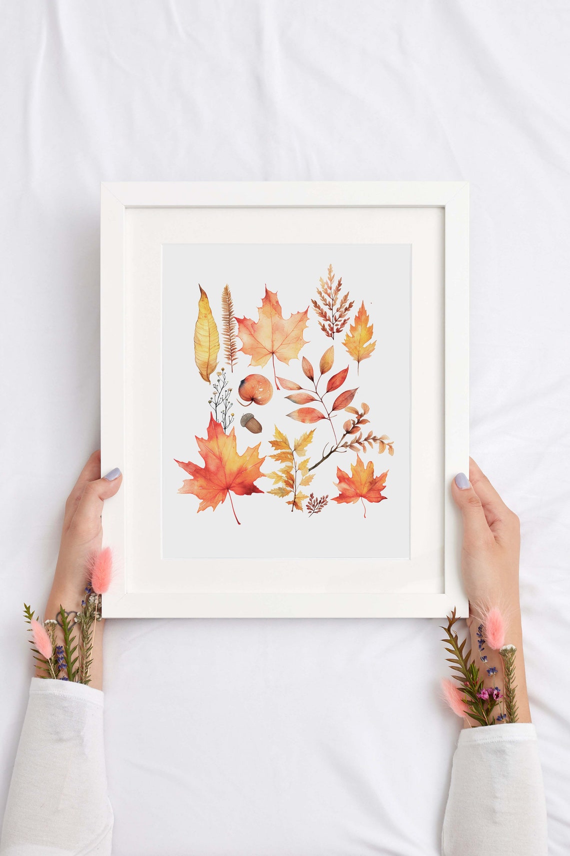 Watercolor Fall Leaves Maple Fern Acorn Botanical Art Poster - Image 2