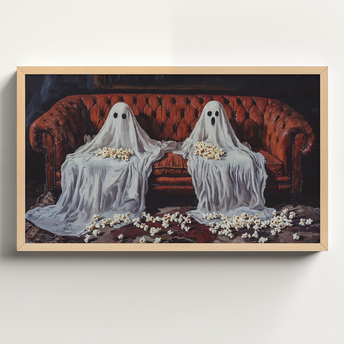Vintage Halloween Popcorn Ghost Oil Painting, Art Print