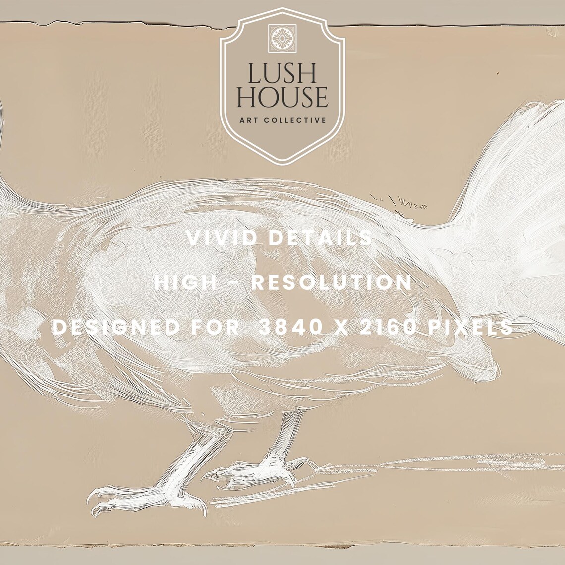 Vintage White Turkey Farm Bird Drawing Neutral Farmhouse Animal Poster - Image 3