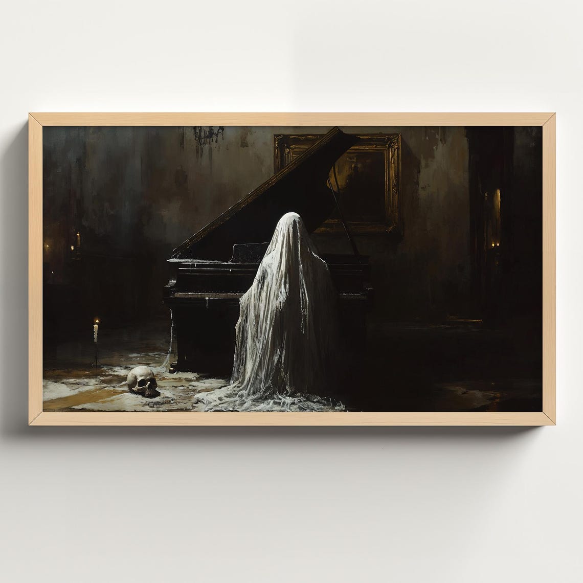 Ghost Playing a Grand Piano in a Haunted Dark Hall Halloween Poster