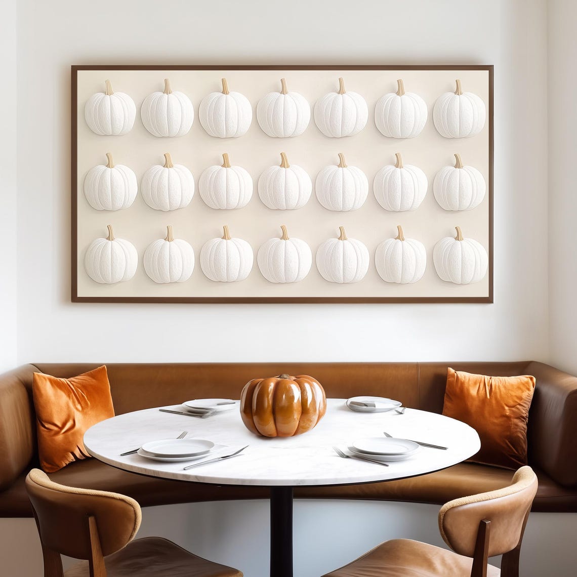 Rows of White Mini Pumpkins on Beige Autumn Still Life Wall Art - Image 4