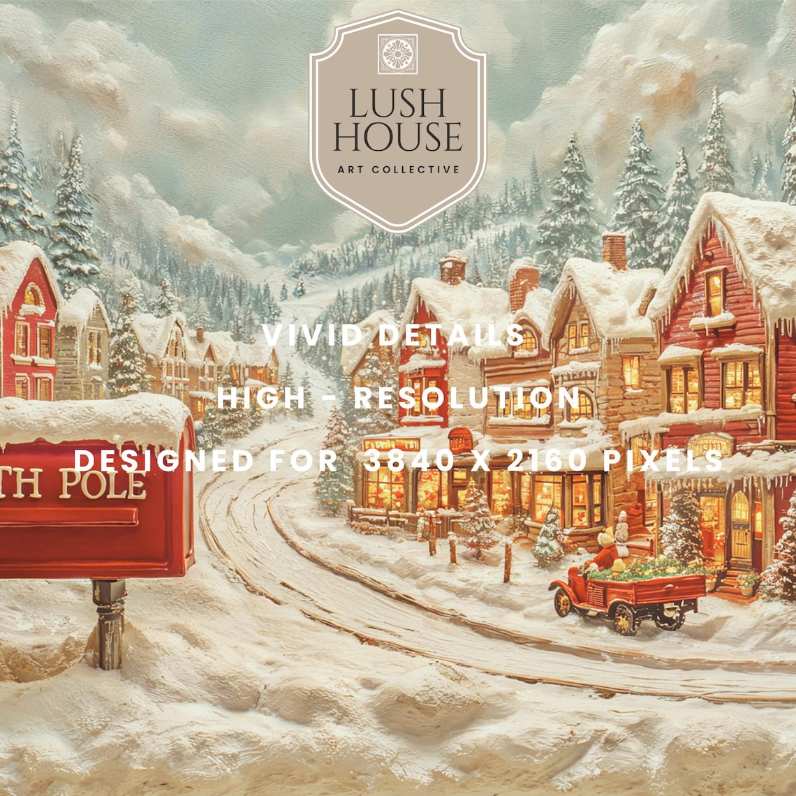 North Pole Winter Village Red Sign Whimsical Christmas Painting Poster - Image 2