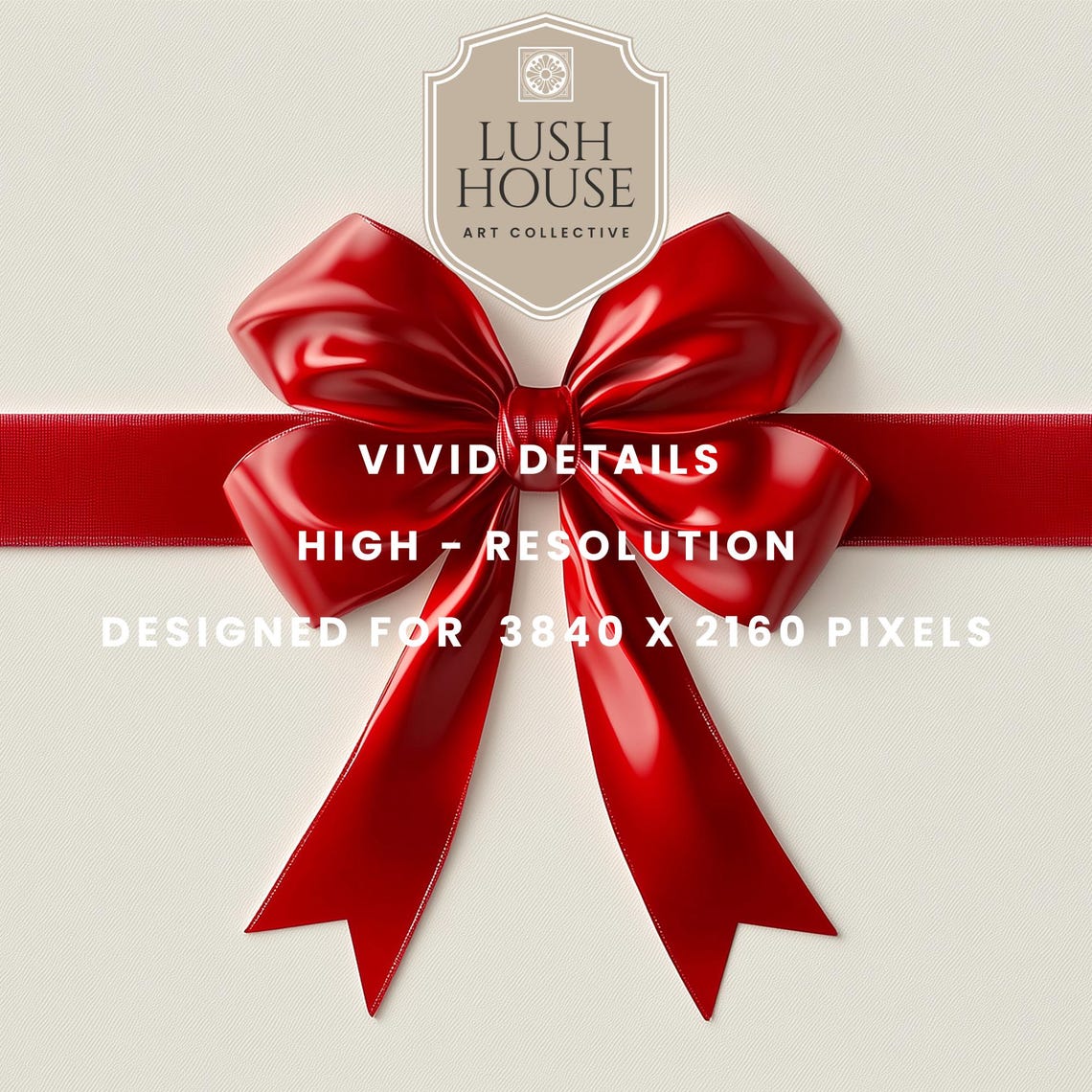 Glossy Red Ribbon Bow on Cream Gift Wrap Minimalist Holiday Poster - Image 2