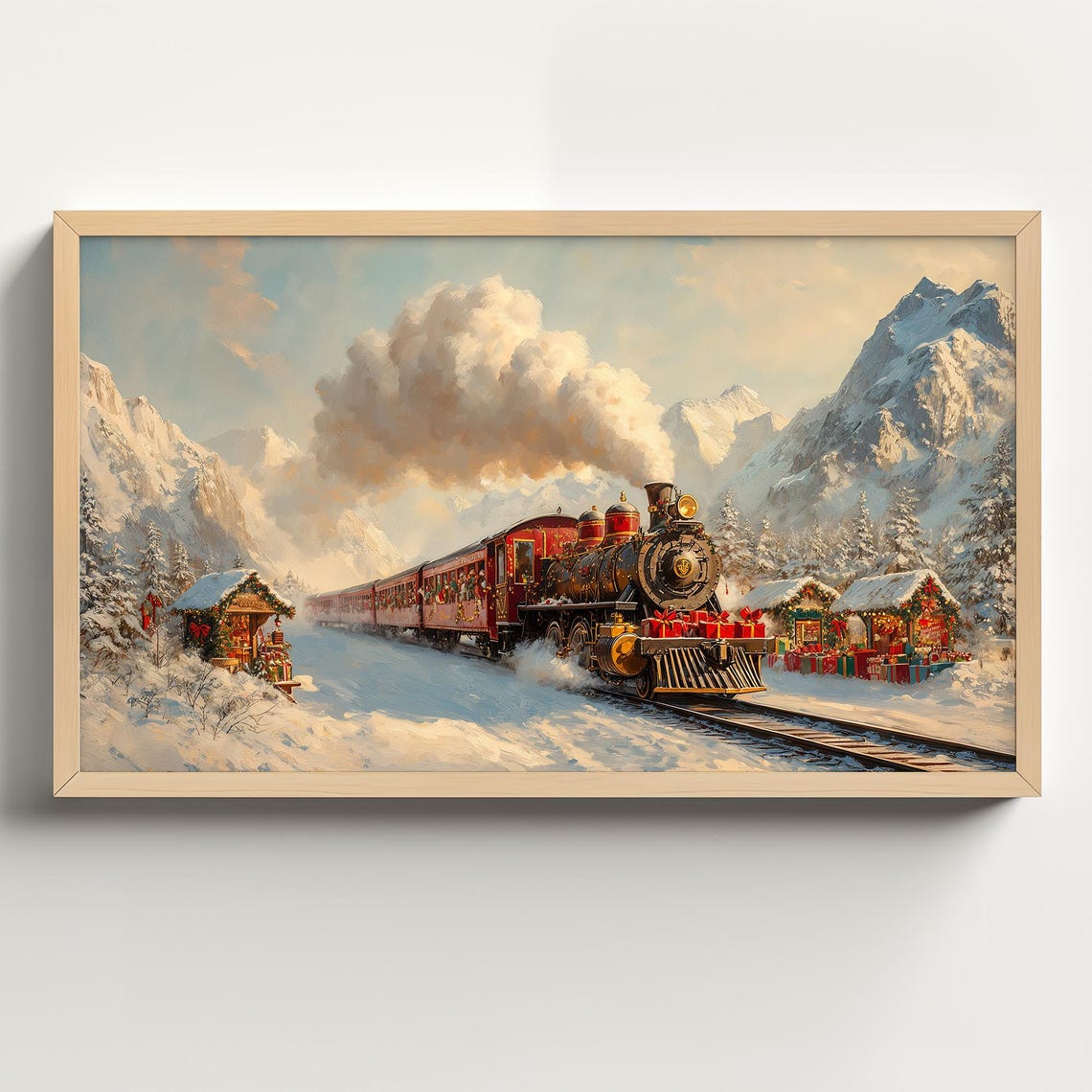 Christmas Express Steam Train Snowy Mountain Valley Holiday Poster