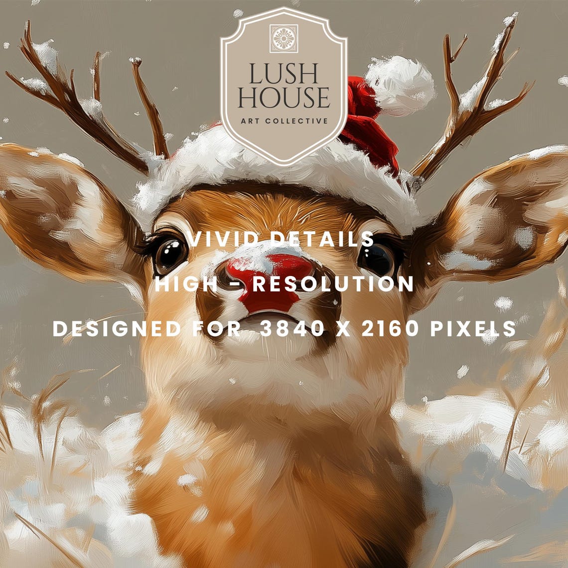 Baby Reindeer Wearing Santa Hat With Red Nose Cute Christmas Poster - Image 2