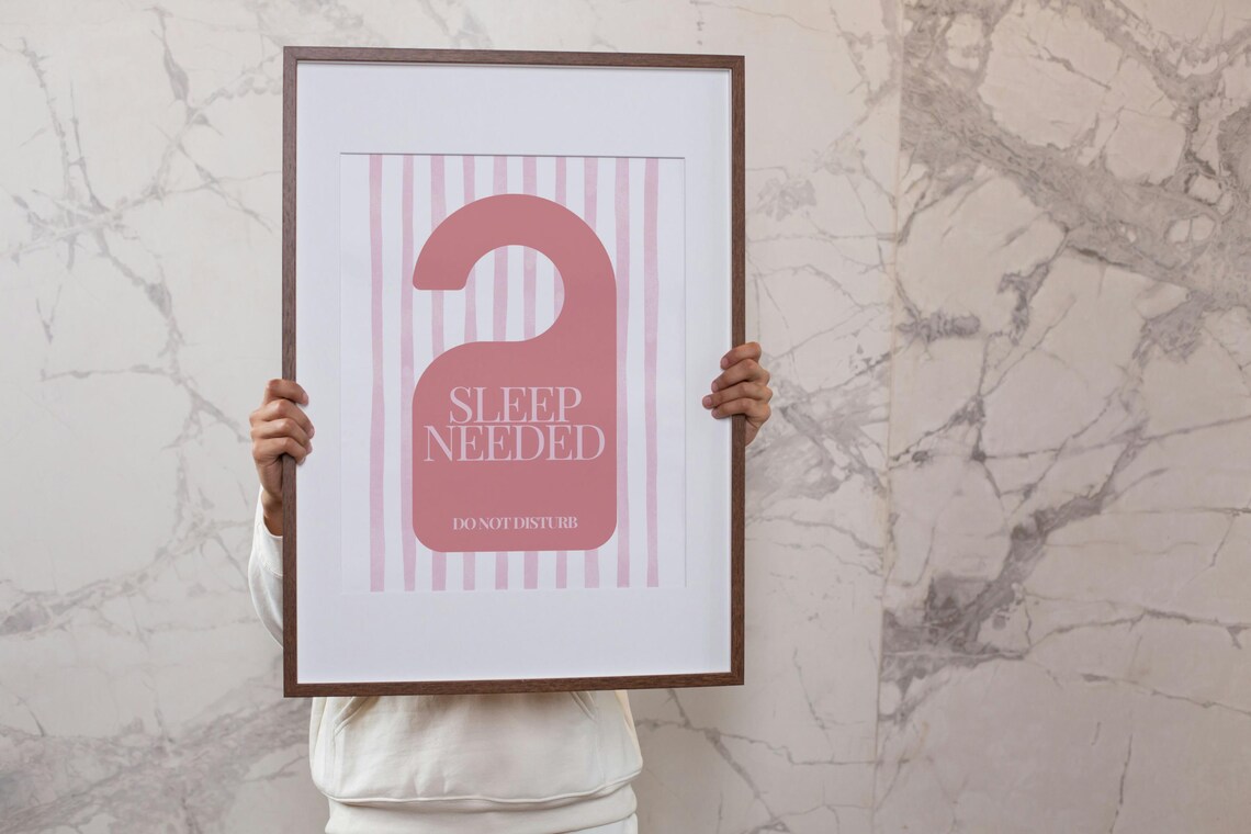 Sleep Needed Do Not Disturb Door Sign Pink Stripe Bedroom Poster - Image 2