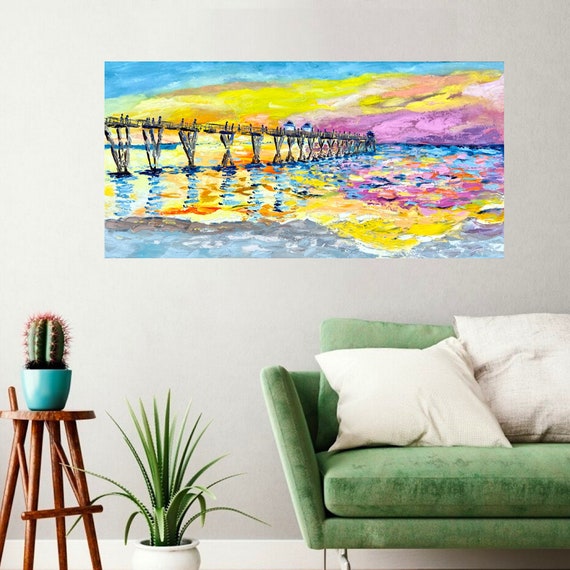 Florida Naples Pier Oil Painting Sunset Original Wall Art Impasto Textured Art Original Painting Or Prints On Colorful Artwork
