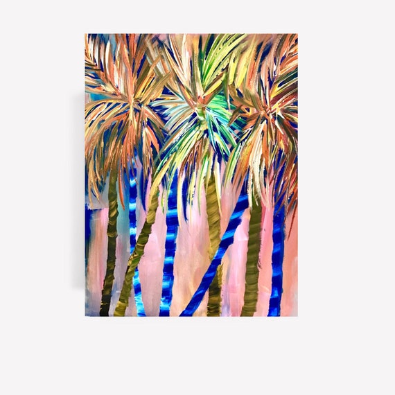 Palm Trees Bedroom Wall Art Coconut Trees Original Painting On Beach Colorful Art Palm Trees Tropical Abstract Palm Tree Print