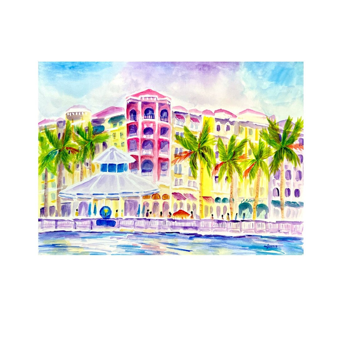 Naples Florida Tin City Palm Tree Art Print, Watercolor