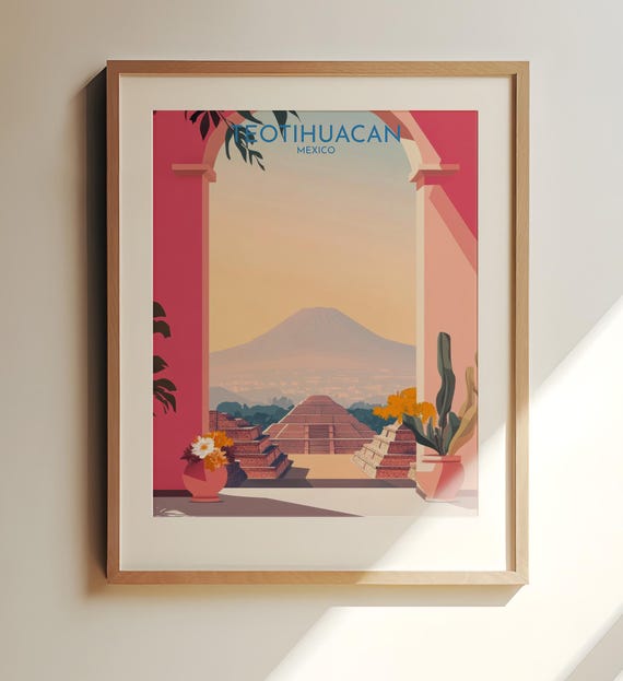 Teotihuacan Mexico Travel Art Wall Vibrant Mexican Pyramid View