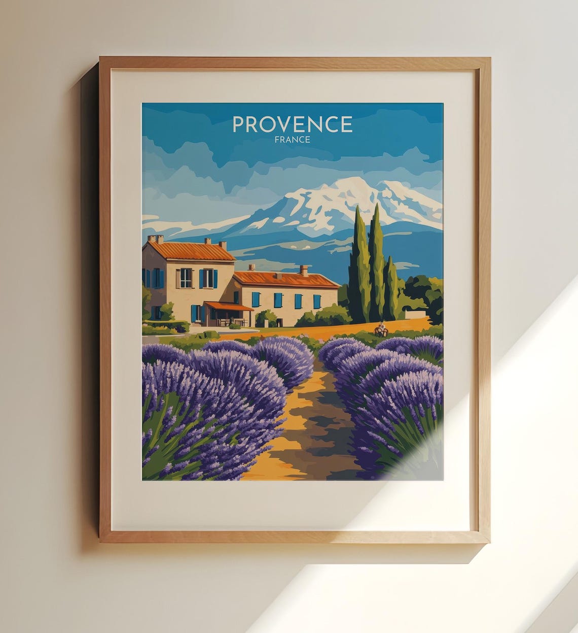 Provence France Lavender Fields Farmhouse and Mountain Poster