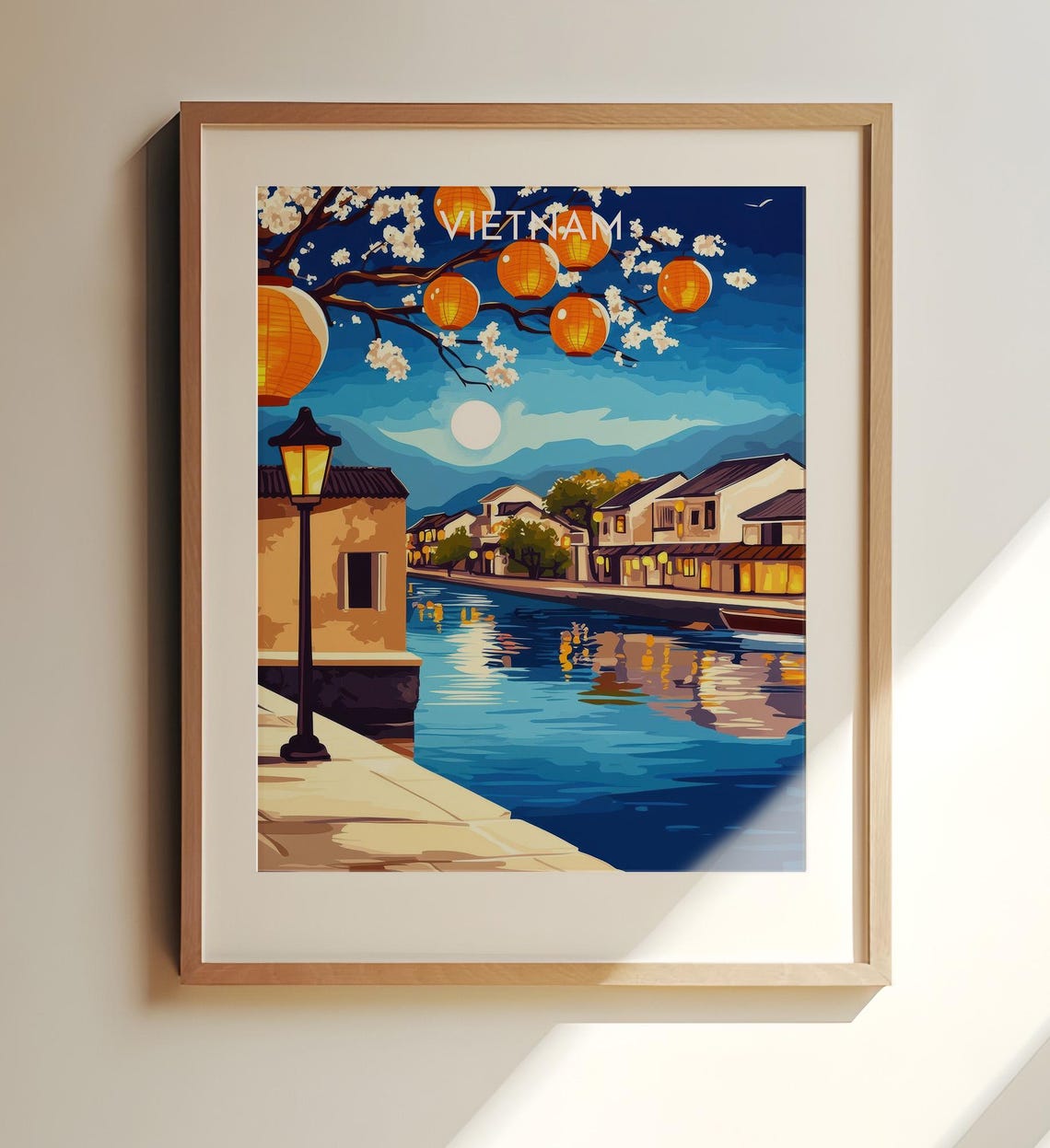 Glowing Hoi An Lantern Night River Scene Vietnam Travel Art Poster